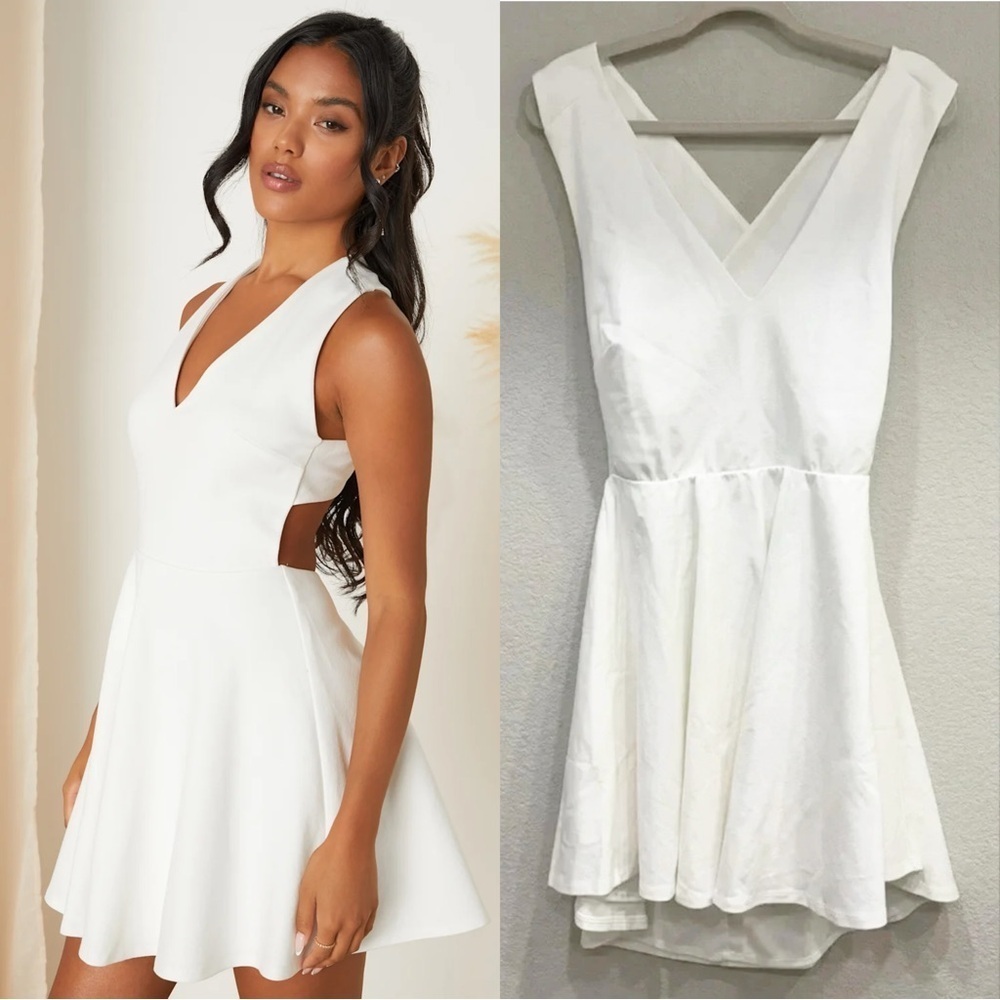 Sz XL - NWOT‎ Lulus Going Steady White Backless Skater Dress
